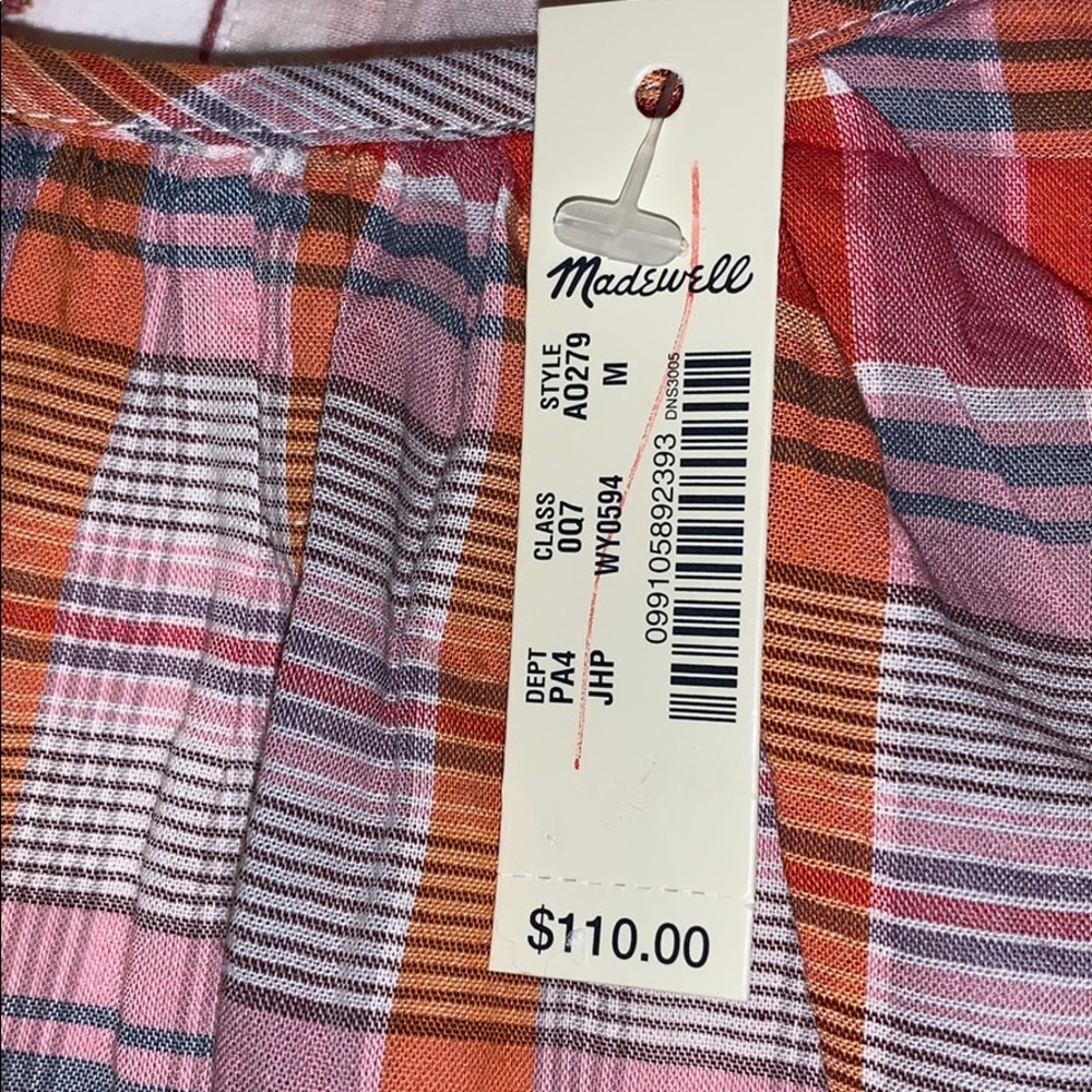 Madewell Plaid Ruffle-Sleeve Popover Mini Dress M - Picture 6 of 10